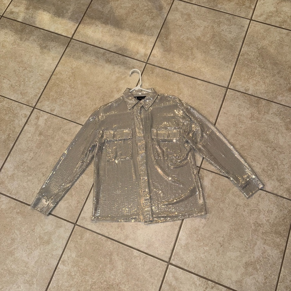 Jules & Leopold Vintage OG Sparkling Silver Sequin Dress Fancy Shirt